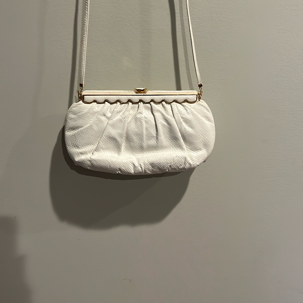 Vintage Judith Leiber White leather Crossbody Bag with Ruched Design